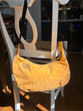 Mango Baggu Yellow Sunflower Pin Medium Shoulder Crescent Bag